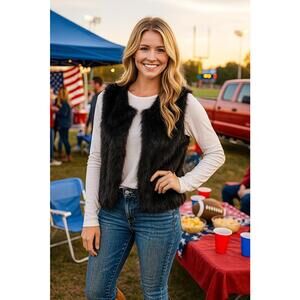 Chic Black Faux Fur Vest by Sans Souci